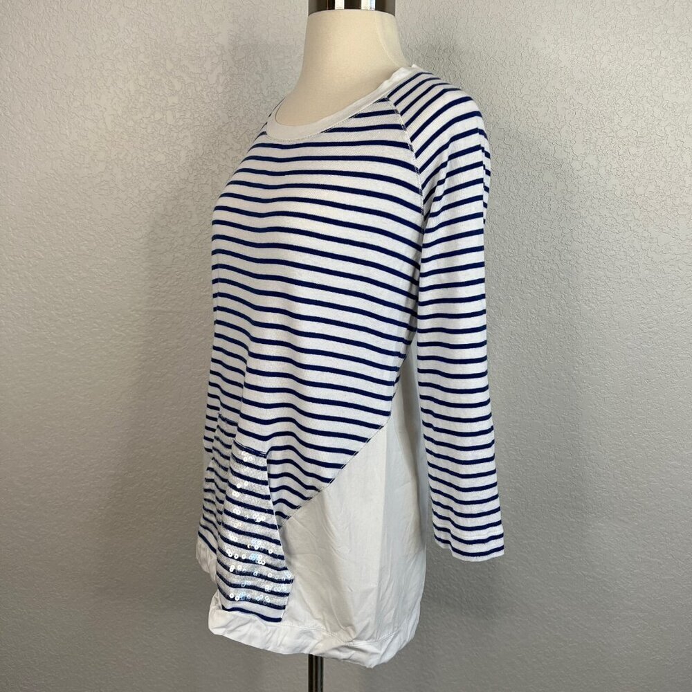 Bogner Size 8 M Top Blue White Striped Long Sleeve Sequined Pocket Casual - Picture 5 of 12